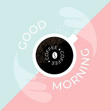 Vector Illustration Of Cup Of Fresh Coffee Black Espresso Coffee Bean Quote Good Morning On Blue And Pink Background Template For Cafeteria Banner Poster Greeting Card Blog Prints Ù…ÙˆÙ‚Ø¹ ØªØµÙ…ÙŠÙ…ÙŠ