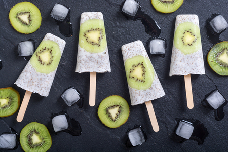 ice pop from chia yogurt and kiwi . Ice cream for kidsの写真素材