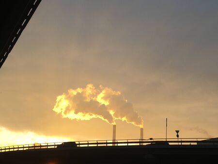 Photo of ecological pollution of industrial zone of Kyiv city. Air pollution by heavy industry in...