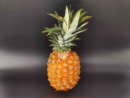 A whole pineapple on black. Vegetarian and healthy food. Nutrition and diet background Stock photoの写真素材