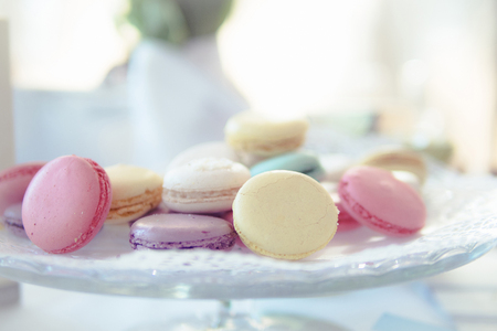 Pastel Macarons on Cake Standsの写真素材