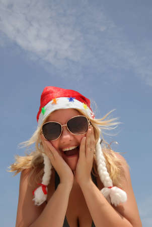 Happy santa womanの写真素材