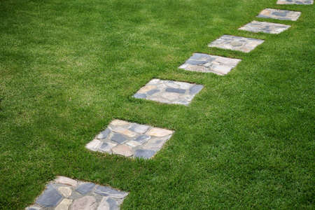 Stone walkway in gardenの写真素材