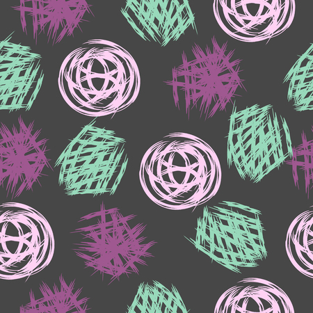 pink and green Doodle lines on the grey background. seamless patternのイラスト素材