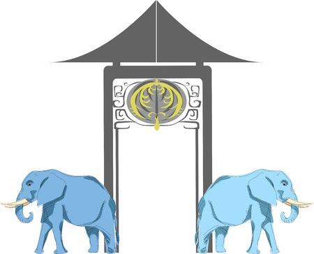 elephants and arch illustration.のイラスト素材