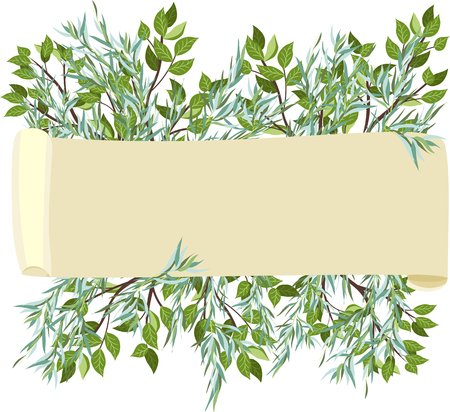 horizontal sign with leavesのイラスト素材