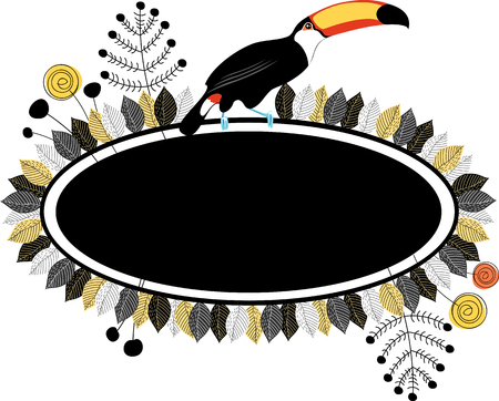 the frame is from a leaf and the Toucanのイラスト素材