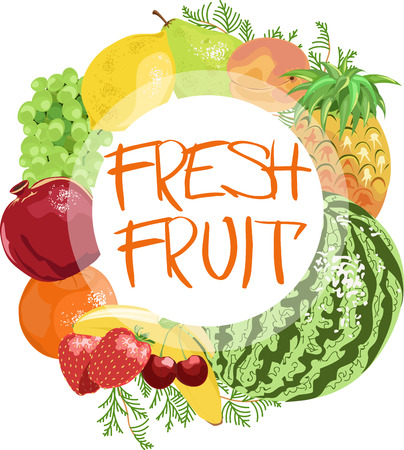 frame of fruit.the inscription fresh fruitのイラスト素材