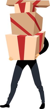 a man carries boxes with giftsのイラスト素材