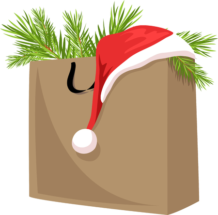 Christmas bag with gifts and a Santa Claus hatのイラスト素材