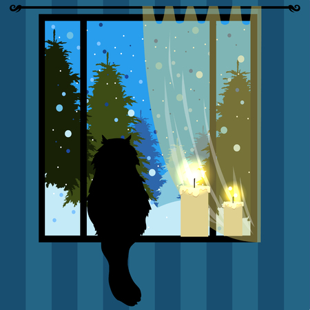 The cat looks out the windowのイラスト素材