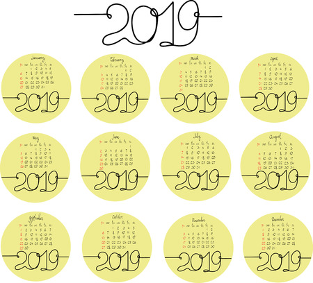 line calendar 2019のイラスト素材