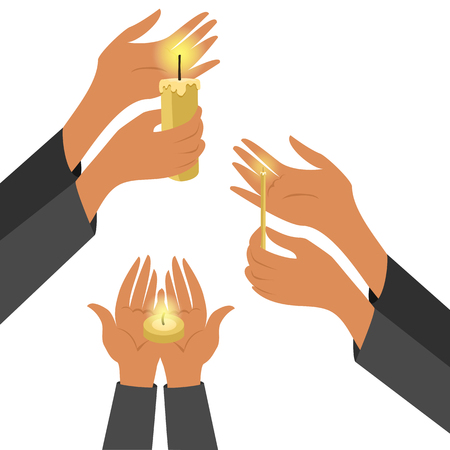 Hand holding a candelabra, vector illustration design. Hands collection.のイラスト素材