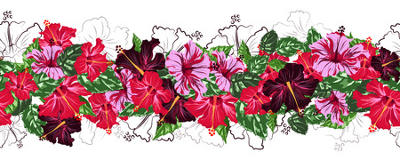hibiscus horizontal seamless pattern Vector illustration.のイラスト素材
