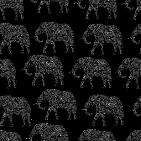 Indian elephants with ornament. seamless pattern Vector illustration.のイラスト素材