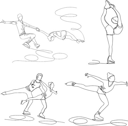 Figure skating one line drawing design setのイラスト素材
