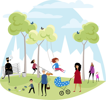 people are walking in the city parkのイラスト素材