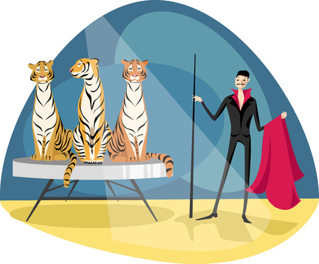 trainer and tigers in the circus isolated on whiteのイラスト素材