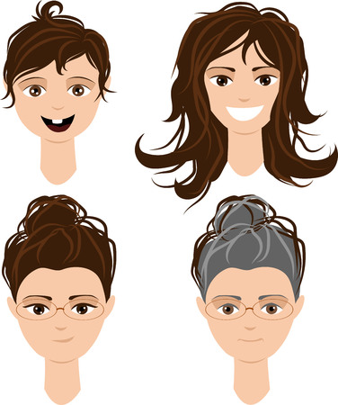 girl, teenager, woman, grandmother. vector illustration of the phases of growing upのイラスト素材