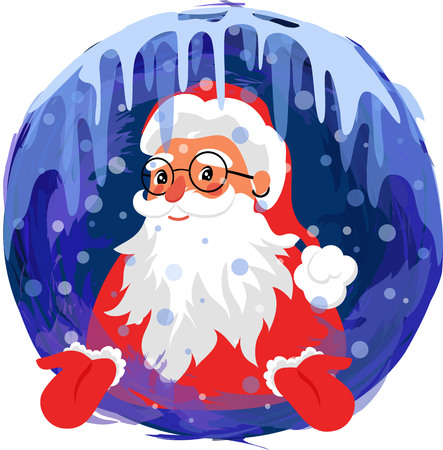 santa claus. Santa Claus in a round frame of snow and iceのイラスト素材