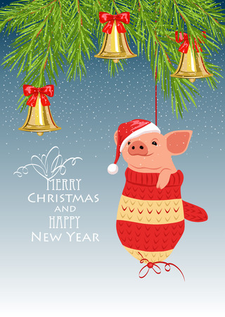 A little piggy in a knitted mitten. Symbol of the year 2019のイラスト素材