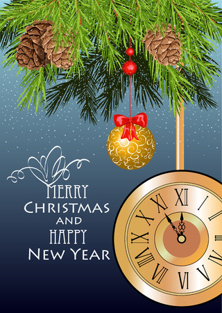 Five minutes till Christmas. Christmas composition with a clockのイラスト素材