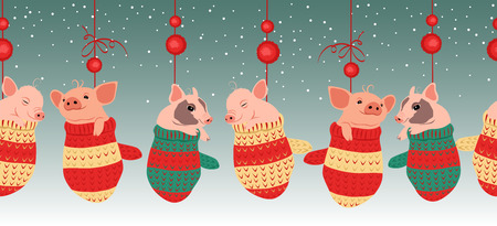 funny little pigs. symbol 2019. seamless patternのイラスト素材