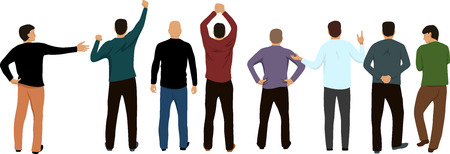 a group of people stands with their backs. people in different posesのイラスト素材