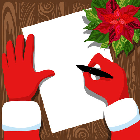 Santa's writing a letter. illustration with Santa's handsのイラスト素材