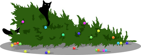 black cat dropped Christmas treeのイラスト素材