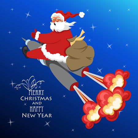 Santa is flying a rocket into space. merry Christmasのイラスト素材