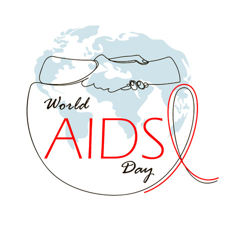 world AIDS day. People holding hands. One continuous lineのイラスト素材