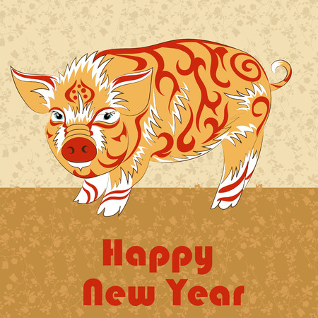 Chinese new year. vector illustration with pigのイラスト素材