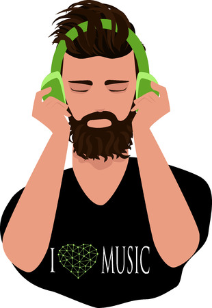 the guy listens to music in headphonesのイラスト素材