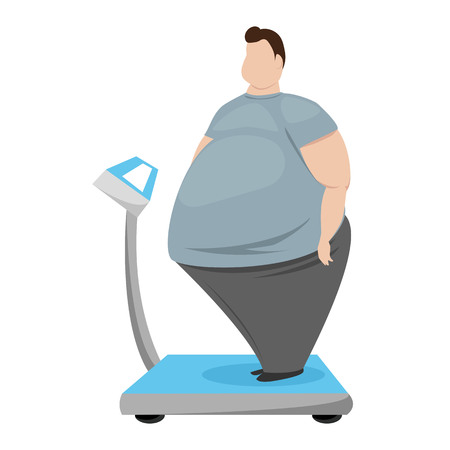 fat man. fat man measures spring balance. vector illustrationのイラスト素材