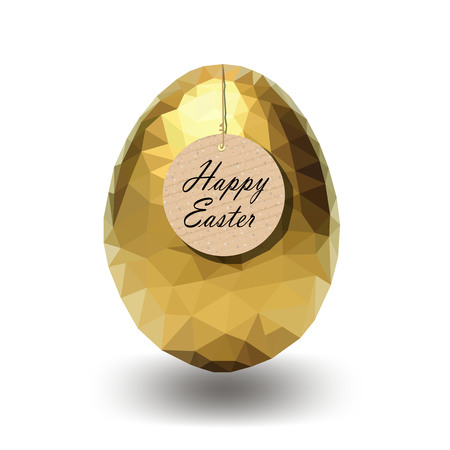 Golden polygonal egg. Easter egg. happy Easter inscriptionのイラスト素材