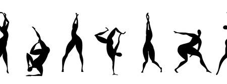 horizontal seamless pattern with silhouettes of dancing peopleのイラスト素材