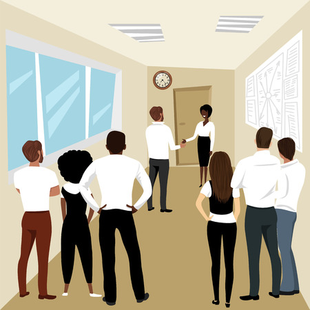 office work. the boss hires a new employee. teamwork. vector illustrationのイラスト素材