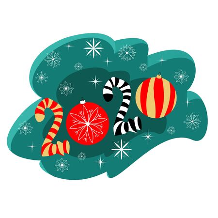 new year 2020. vector image of symbolic figures of the calendar. snowflakes and ballsのイラスト素材