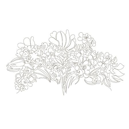 bouquet of flowers. vector linear image of flowers. designer bouquet. one lineのイラスト素材
