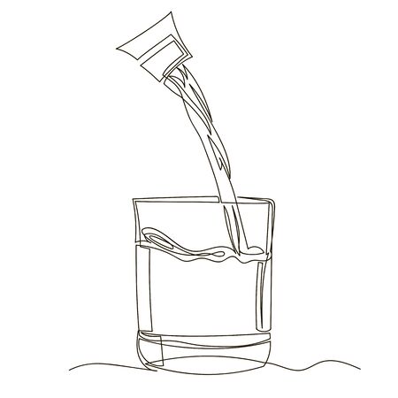 glass of water. vector contour image. one line. water pours into a glassのイラスト素材