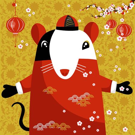 year of rat. Chinese new year. vector image of a rat. traditional Chinese ornamentのイラスト素材