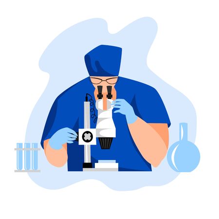 laboratory assistant with a microscope. vector image of a laboratory specialistのイラスト素材