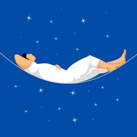 a man in a hammock. vector image of a person relaxing in nature. a man is resting against the skyのイラスト素材