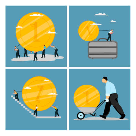 business illustration. a set of vector images on the business theme. people and moneyのイラスト素材