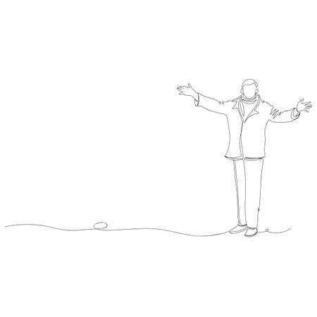 the person greets. vector contour image of a man. one line. outline drawingのイラスト素材