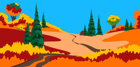 autumn landscape. vector illustration of the countryside in the autumn periodのイラスト素材