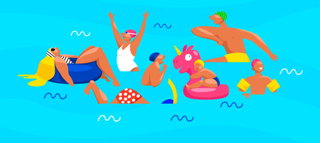 people are swimming. vector illustration of people in the water. vacation at seaのイラスト素材