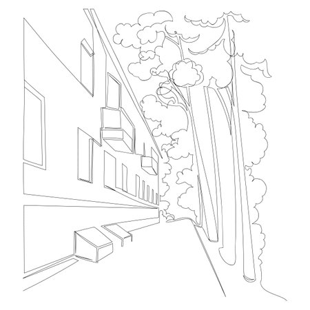 a country town. vector image. graphic drawing of the city. one continuous line. one lineのイラスト素材