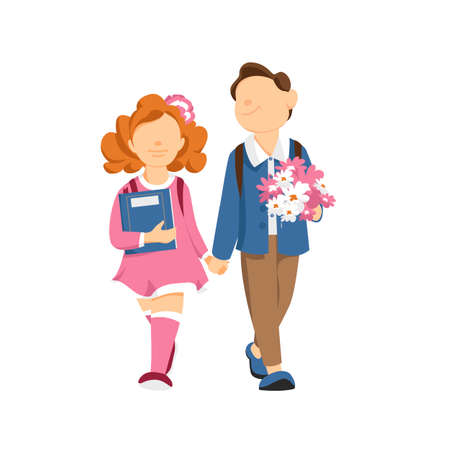 children go to school. pupils. the first of September. school year. vector illustrationのイラスト素材